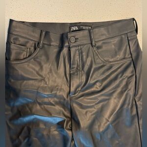 Zara Jet Black Leather-Style Trousers